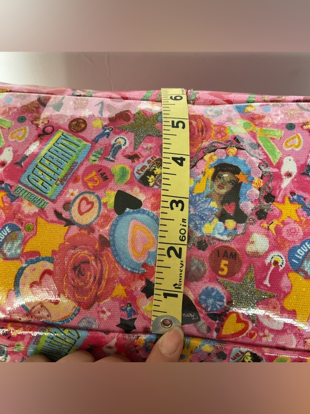 Fiorucci Vintage Y2K Vegan Pink Cartoon Print Tote Bag Purse Fuchsia Coachella - Picture 3 of 13